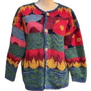 Vintage JK America  Artistic Red and Green Cardigan Sweater